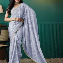 RACHNA Floral Embroidered Organza Designer Saree-image-88