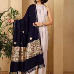 Tweedle Floral Embroidered Aari Work Shawl-picture-19