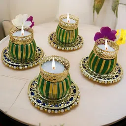 GADINFASHION Green & Gold-Toned Set of 4 Candle Holder image 4