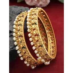 panash PANASH- Set Of 2 24 CT Gold-Plated Antique Bangles image 1