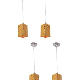 1ST TIME Yellow & Silver-Toned 4 Pieces Textured Rectangle Hanging Ceiling Lamps-picture-46