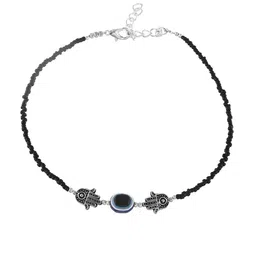 Silvermerc Designs Silver-Plated Stone Studded & Beaded Evil Eye Single Anklet image 2