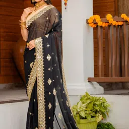 Prettyage Embellished Mirror Work Pure Georgette Heavy Work Banarasi Saree image 4