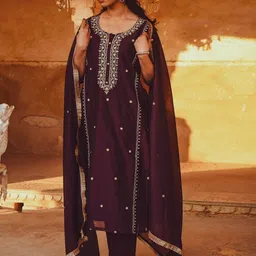 Anni Designer Floral Embroidered Regular Straight Kurta with Trousers & Dupatta image 4