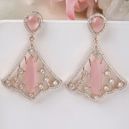 KARATCART Rose Gold-Plated Cubic Zirconia Studded Contemporary Drop Earrings-picture-39