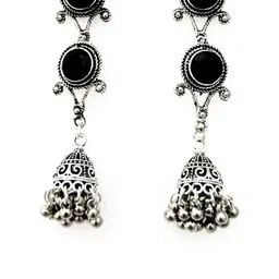 Yash Jewels Emporiums Silver Plated Stones Studded & Beads Beaded Dome Shaped Jhumkas-picture-37