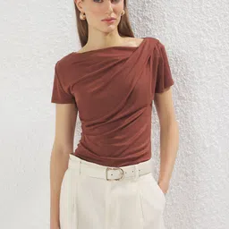 Trendyol Women Solid Boat Neck Top-picture-49