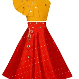 Sangria Girls Polka Dot Printed Mirror Work Round Neck Lehenga With Choli-picture-38