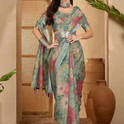 Moda Rapido Floral Linen Blend Handloom Saree-picture-24