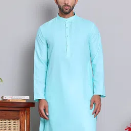 Jompers Band Collar Cotton Straight Kurta image 3