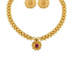 heer collection DIVASTRI 1gm Micron Gold-Plated Cubic Zirconia Studded & Beaded Jewellery Set-picture-29