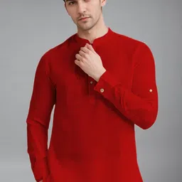 Navkanj Band Collar Roll-Up Sleeves Straight Short Kurta-picture-42