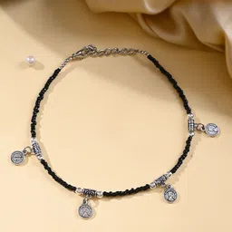Silvermerc Designs Silver-Plated Stone Studded & Beaded Evil Eye Single Anklet-picture-32