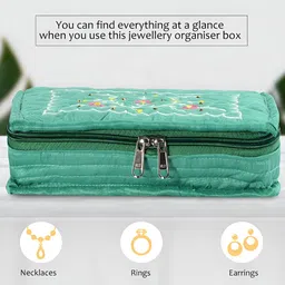 Aura Green and White Regular Embroidered 7-Compartments Jewellery Organiser image 4