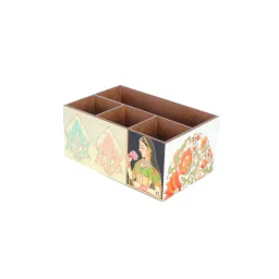 the home co. Cream & Gold Mdf Wood Rectangle 1 Pcs Cutlery Holder image 5
