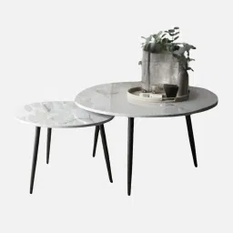 creator handicrafts Classic Marble Top Nesting Coffee Table Set In Black Colour (Set of 2) image 3