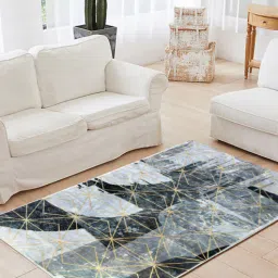Black Abstract Microfibre 5 ft X 7 ft Machine Made Carpet by Sapana Carpet-Mats-image-49