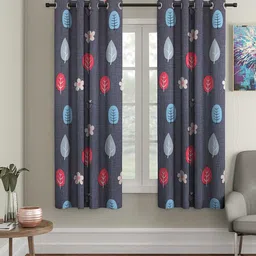 cortina Grey Floral Polyester 5 Ft Semisheer Eyelet Window Curtains (Set of 2) image 1