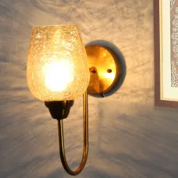 shree kala home decor Vintage Gold Finish Wall Light with Crackled Glass image 1