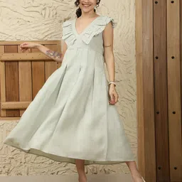 SANAITA CREATIONS Women Flutter Sleeve Ruffled Fit & Flare Midi Dress image 2