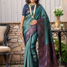 Anouk Rustic Striped Woven Design Zari Banarasi Saree-picture-0