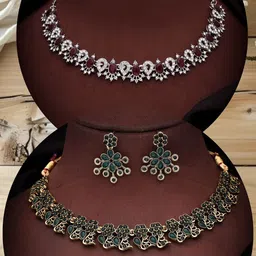 DIVASTRI Set Of 2 Gold-Plated American Diamond Studded Jewellery Sets-image-76