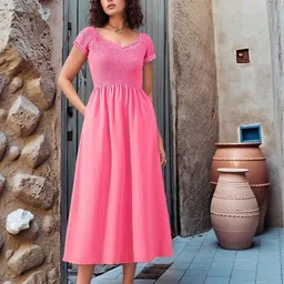 VANGULL Women Scoop Neck Fit & Flare Midi Dress-picture-10