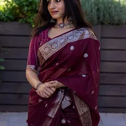 CaniBani Ethnic Motifs Zari Silk Blend Heavy Work Banarasi Saree image 3