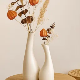 GLOBALLY INDIAN 2Pcs White Matte Finished Ceramic Contemporary Flower Vase-picture-22