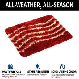 Aura Red & Cream-Coloured Textured Anti-Skid Doormats image 2
