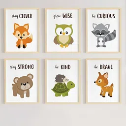My Kids Wall Cute Motivational Beige & Green 6 Pieces Wooden Birds and Animals Wall Art-image-25