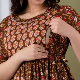 MAGHMA Women Floral Print Maternity Fit & Flare Midi Dress image 3