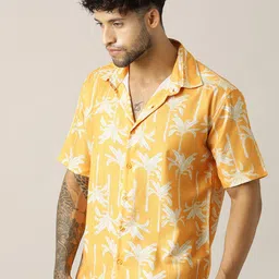 Paper Cut Relaxed Fit Floral Printed Spread Collar Linen Shirt image 5