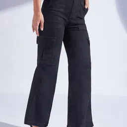 Miss Chase Shakespeare Soul Women Solid Wide Leg High-Rise Stretchable Cargo Regular Jeans-image-51