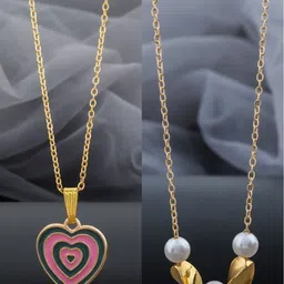 Birado Jewellery Set Of 2 Stainless Steel Gold-Plated Beaded Minimal Necklace With Chain-image-47