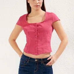 Trendyol Square Neck Short Sleeves Crop Tops image 1