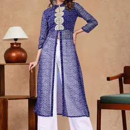 KALINI Bandhani Printed Mandarin Collar Georgette Kurta image 3