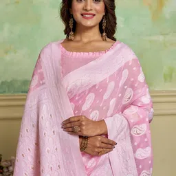 KAYOMMI Paisley Printed Zari Pure Cotton Banarasi Saree image 4