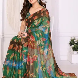 BilloRani Floral Zari Pure Chiffon Designer Saree-picture-32