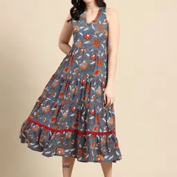 Chandbaali Women Floral Printed Tiered A-Line Ethnic Dress-picture-23