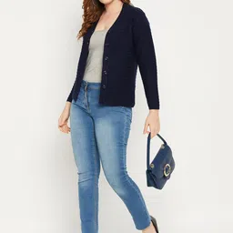 Zigo Women Striped Woollen Crop Cardigan-picture-31