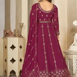 Warthy Ent Floral Embroidered Sequinned Georgette Semi-Stitched Dress Material image 4