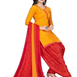 attigo Unstitched Printed Cotton Blend Kurta & Patiyala Dress Material with Dupatta image 3