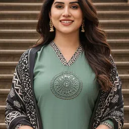 MINGORA Women Ethnic Motifs Regular Thread Work Kurta with Trousers & With Dupatta image 3