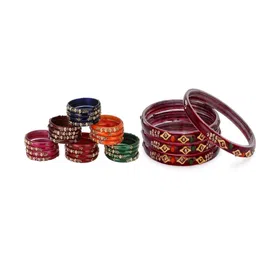 SOMIL Set Of 28 Artificial Stones Studded & Beaded Glass Bangles-picture-38