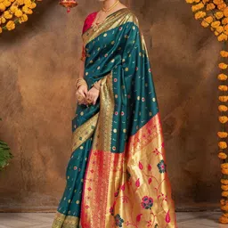 Kalista Woven Design Zari Silk Blend Handloom Paithani Saree image 4