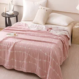 JC HOME Pink & White Checked AC Room 233 GSM Single Bed Quilt image 4