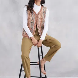 Fabindia Geometric Printed Cotton Open Front Jacket image 4