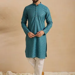 SWAGG INDIA Floral Embroidered Mandarin Collar Thread Work Straight Kurta-image-7