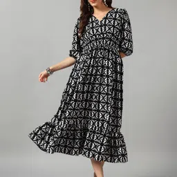 Raiyani Enterprise Floral Printed V-Neck Fit And Flare Maxi Dress-image-8